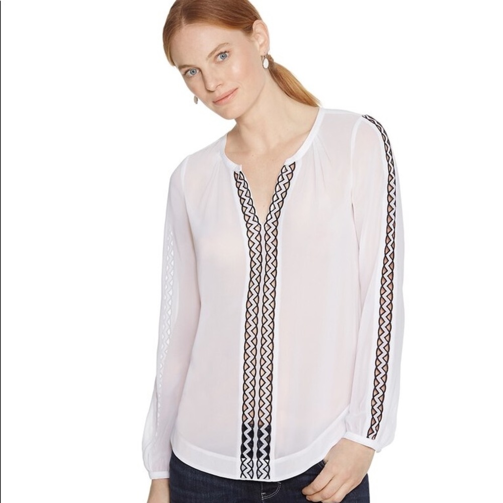 WHBM EMBROIDERED TRIM BLOUSE